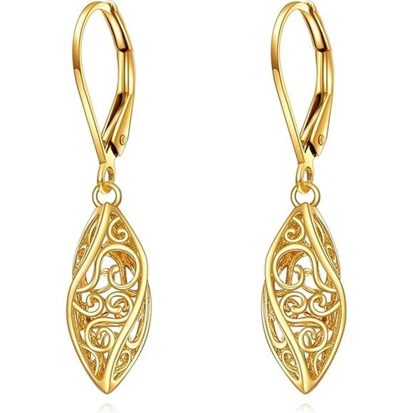 925 Sterling Filigree Vintage Dangle Drop Leverback Earrings for Women - Picture 1 of 5